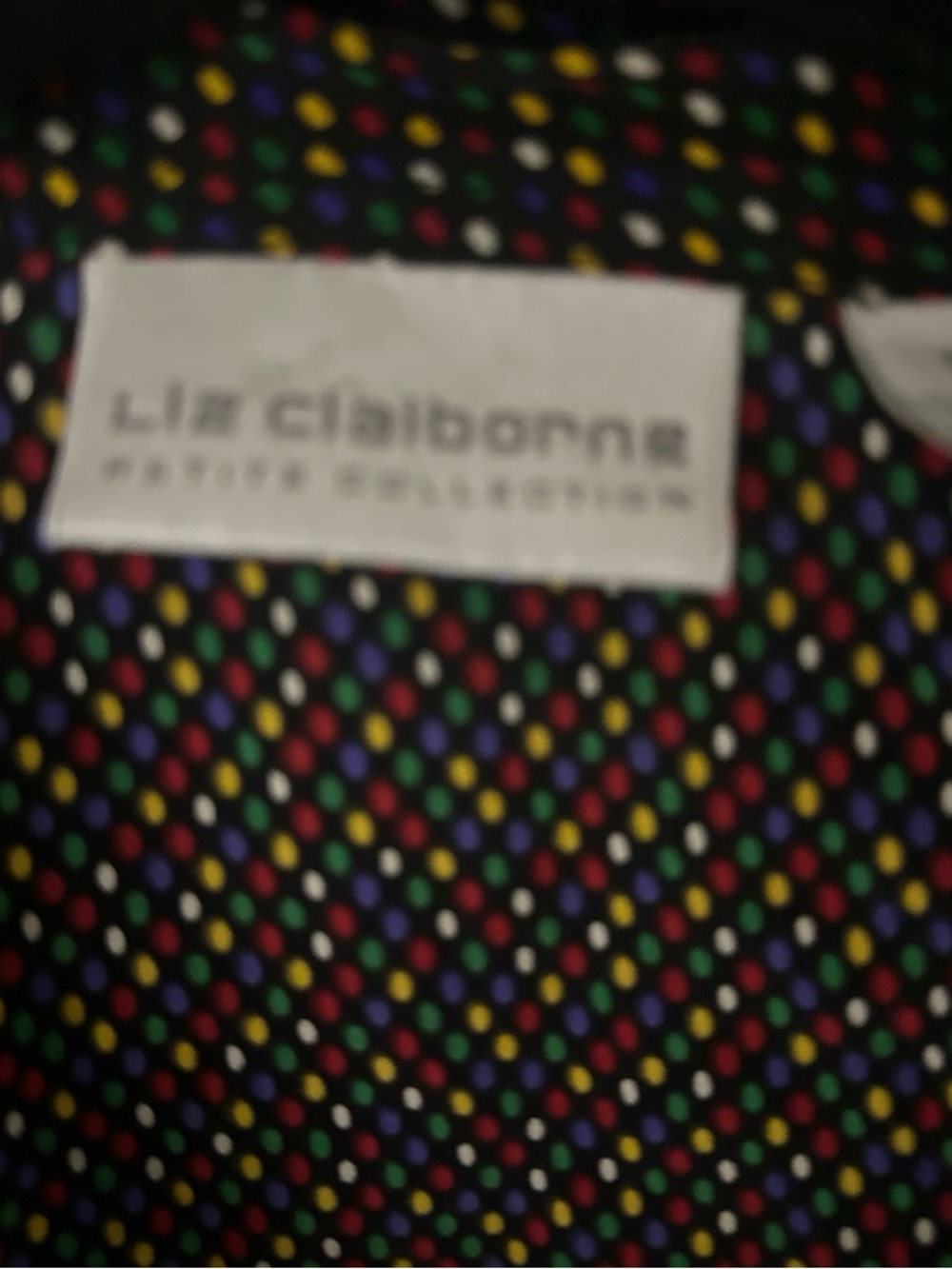 Retro 80s and 90s Liz Claiborne Black Polka Dot Blouse with Multicolor Dots